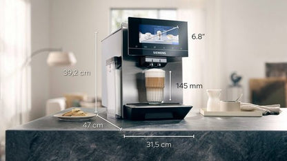 SIEMENS Kaffeevollautomat EQ900 TQ903D43, intuitives 6,8" TFT-Display, Geräuschreduzierung App-Steuerung, Barista-Modus, AromaSelect, 3 Profile, edelstahl